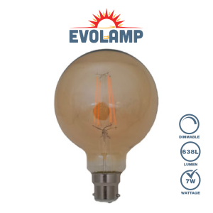 EVOLAMP Dimmable Antique Gold LED Filament 95MM Globe BC/B22