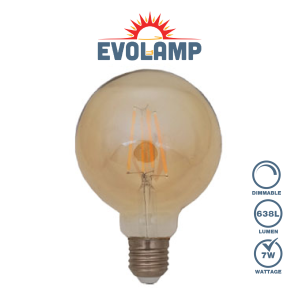 EVOLAMP Dimmable Antique Gold LED Filament 95MM Globe ES/E27