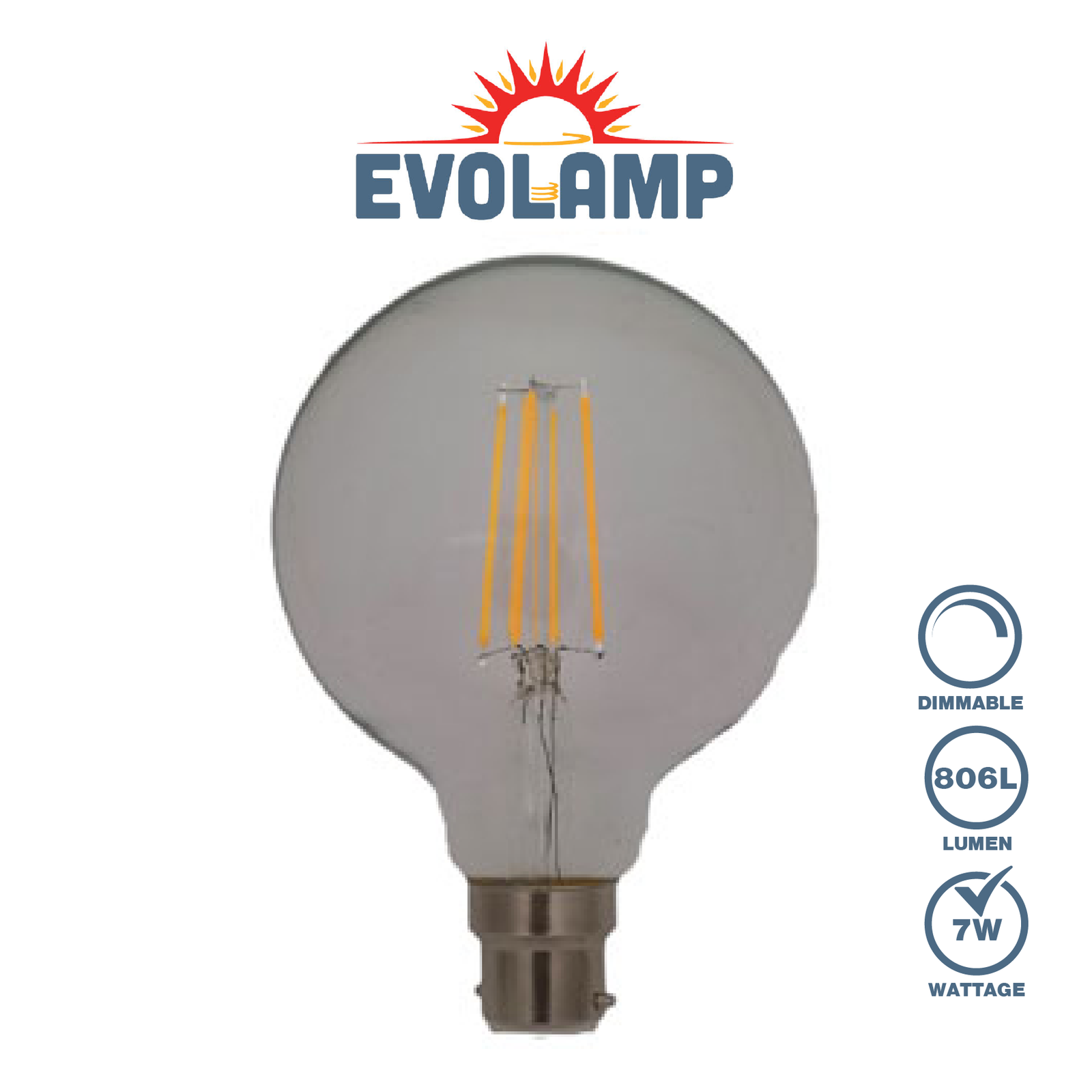 EVOLAMP Dimmable LED Filament 95mm Globe Lamp BC/B22